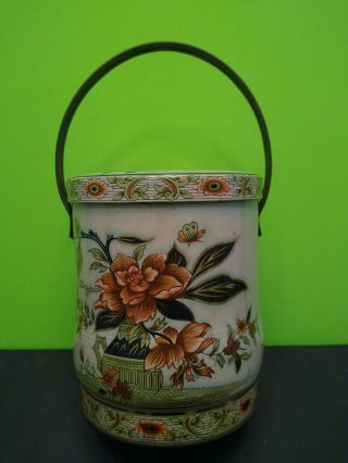 Vintage Daher Floral Handle Metal Tin Canister Container England Biscuit Rare