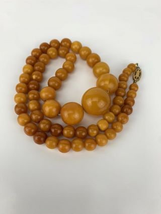 Antique Natural Baltic Egg Yolk Butterscotch Amber Round Beaded Necklace 20 Gr