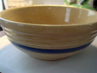 Antique Yellow Ware Small Pottery Bowl Blue Band With White Stripes