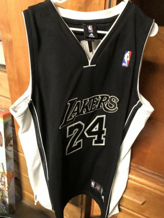 Rare Adidas Nba Kobe Bryant Los Angeles Lakers Black White Sewn Jersey Sz Large