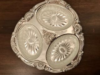 Vintage Sheridan Silverplate Divided Relish Serving Dish Tray 3 Glass Inserts 2