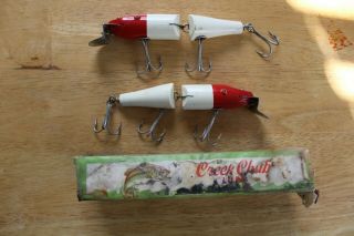 (2) Vintage Creek Chub Jointed Red/white Wood Fishing Lure With (1) Box