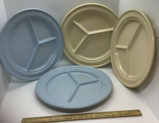 Vintage Rare Boontonware Melmac Divided Dinner Plates 9.  5” Blue And Cream Color