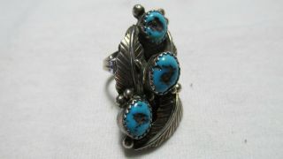 Antique Vintage Native American Navajo Indian Turquoise & Sterling Ring,  C 11