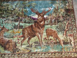 Vintage Velvet Deer Rug / Tapestry Large 70 " X 47 " Estate Find