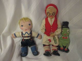 Rare Gepetto And Jiminy Cricket Pillow Dolls Pinocchio Vintage Cloth Boy Too