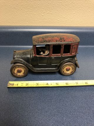 1920’s Antique Arcade Cast Iron Toy Car 8” Inch - Red & Black Rare