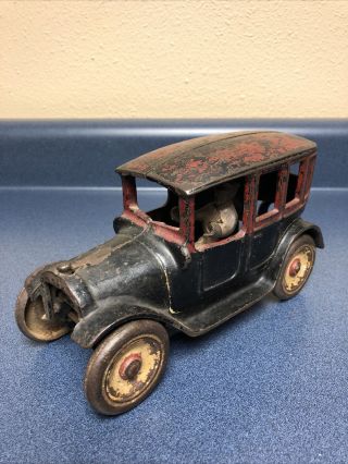 1920’s Antique Arcade Cast Iron Toy Car 8” inch - Red & Black RARE 2