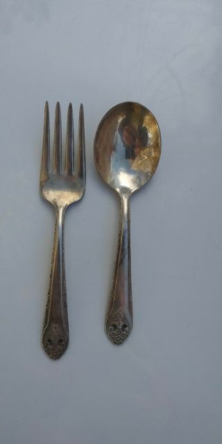 Holmes & Edwards Is Silver Plate Vintage Baby Child Fork Spoon Set