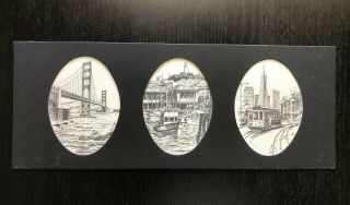 Vintage Art Etching Print San Francisco Golden Gate Trolley City Signed By Fong