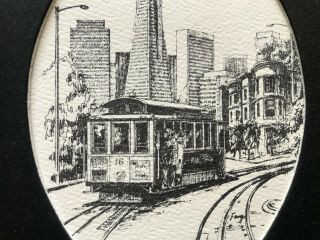 Vintage Art Etching Print San Francisco Golden Gate Trolley City Signed by FONG 3