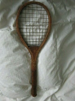 Rare Small Antique Lawn Tennis Racquet With Natural Gut Strings C.  1910 Racket