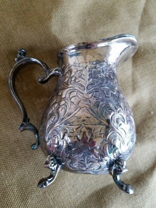 Antique Silver Plate Repousse Flower Pitcher Heavily Hand Chased