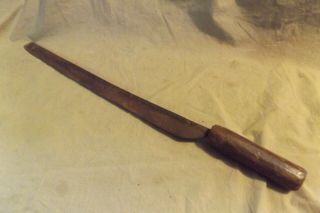Primitive Antique Hand Wrought Iron Tobacco Or Corn Knife Wood Handle 22.  25 "
