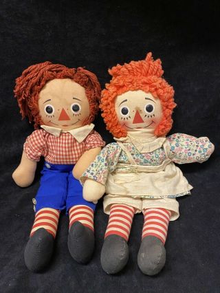 Vintage Knickerbocker 15 " Raggedy Ann And Andy Dolls Well Loved