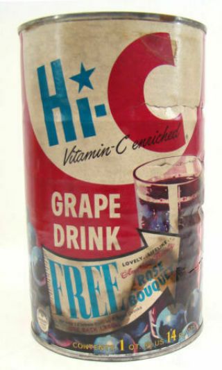Rare Vintage Hi - C Grape Drink Can 1960 S Cecil Giraffe Complete Label 14oz B
