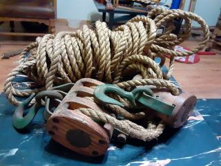 Rare Antique Maritime Ships Block & Tackle Triple Pully Uw 60 