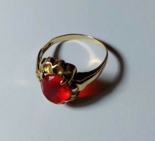 Rare Antique Ostby & Barton 10k Gold Red Stone Ring - Size 7