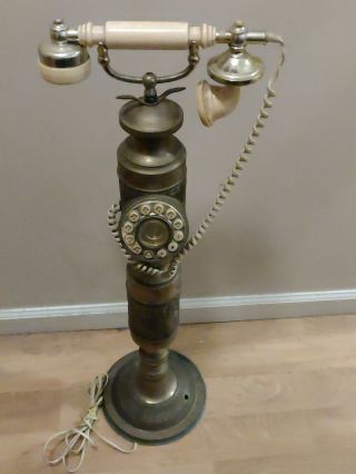 Rare Antique Vintage Brass Candlestick Floor Standing Rotary Phone