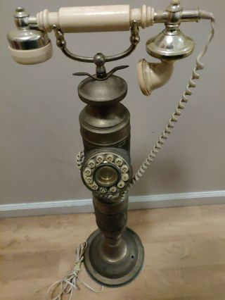 RARE Antique Vintage Brass Candlestick Floor Standing Rotary Phone 2