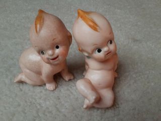 2 Vintage Baby Kewpie Dolls Ceramic Figurine Bisque Porcelain Crackle