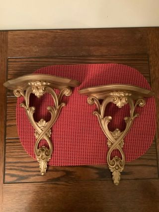 Vintage Wood Gold Painted Wall Sconces Shelves Ready To Hang
