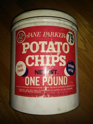Vintage A&p Jane Parker Potato Chips Tin 1 Lb.  Rough And Rare