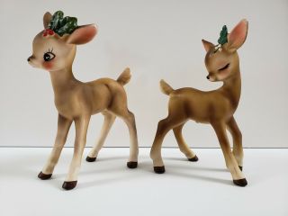 Very Rare Vintage Josef Originals Christmas Deer Figurines - Pair