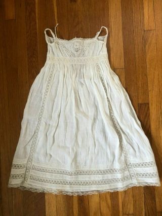Antique Victorian White Cotton Baby Doll Gown Dress W/ Lace,  Embroidery,  Pintuck