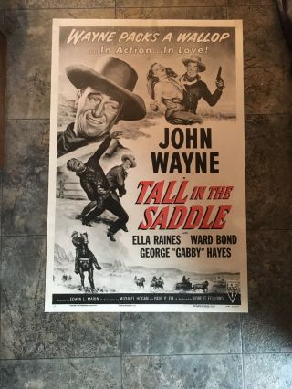 Tall In The Saddle Movie Poster John Wayne R53 V.  Fine Rko Re - Release 1954 Rare