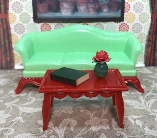Renwal Sofa & Coffee Table Vintage Tin Dollhouse Furniture Ideal Plastic 1:16