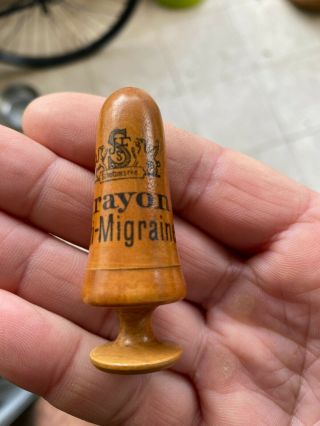 Rare Antique Schutzmarke Crayon Brand Wooden Medicine Container Anti - Migraine