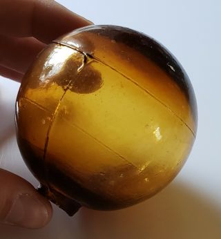 Antique Hand Blown Target Ball In Gorgeous Amber,  Three Piece Mold,  Rare