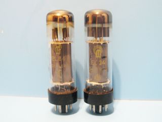 TWO RARE RFT EL34 / 6CA7 COIN BASE DIMPLE TOP PENTODE POWER AUDIO TUBE VALVE 60s 2