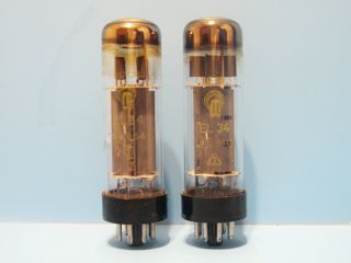 TWO RARE RFT EL34 / 6CA7 COIN BASE DIMPLE TOP PENTODE POWER AUDIO TUBE VALVE 60s 3