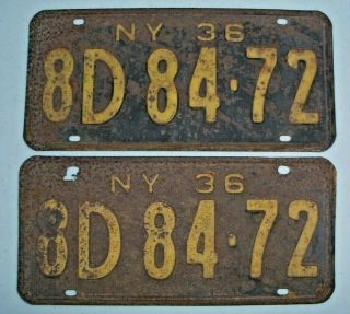 Early Vintage Matching Set Of York State License Plates 1936 Rare