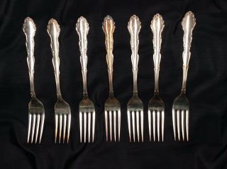 7 Vintage Oneida Flirtation Dinner Forks Silver Plate By 1881 Rogers 7.  25 " L