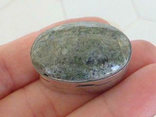 Vintage Gray Agate Oval Sterling Silver Mexico Pill Box Signed Snd Bell Stamp