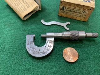 Vintage Brown & Sharpe No.  4 Rs 0 - 1/2” Micrometer W/wooden Box Rare Usa