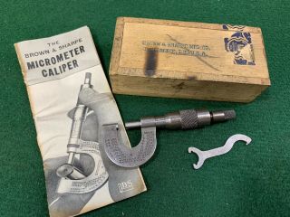 Vintage Brown & Sharpe No.  4 RS 0 - 1/2” Micrometer w/wooden Box Rare USA 2