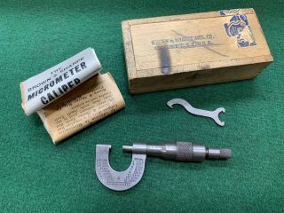 Vintage Brown & Sharpe No.  4 RS 0 - 1/2” Micrometer w/wooden Box Rare USA 3