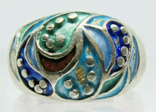 Antique Vintage Sterling Silver And Enamel Ring By J.  J.  Art Deco Style