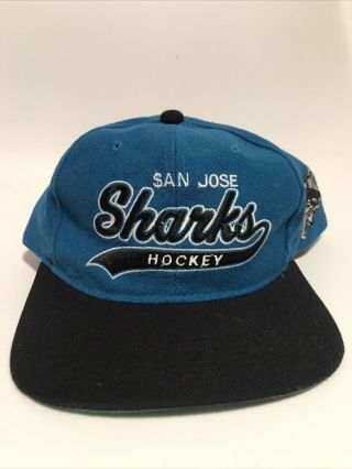 Vintage 90s San Jose Sharks Snapback Hat By Starter Cap Two Tone Rare