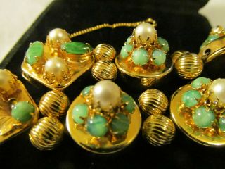Rare Vintage Victorian Jade Puffy Gold Slide Charm Bracelet
