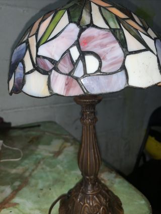 Vintage Table Lamp Reverse Painted Glass Shade 14” Tall