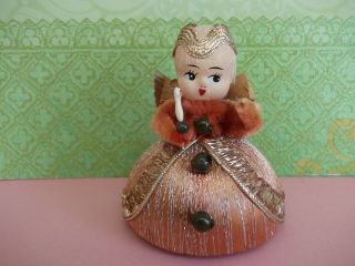 Vtg Antique Spun Cotton,  Chenille,  Angel Ornament Mercury Glass Trim - Red Lips