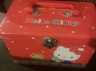 Rare Vintage Sanrio Hello Kitty Red Metal Tin Box Carrying Case Box