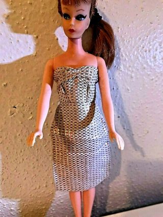 Vintage Babs Barbie Doll Clone Sheath Dress From Japan Shimmering Red & Silver