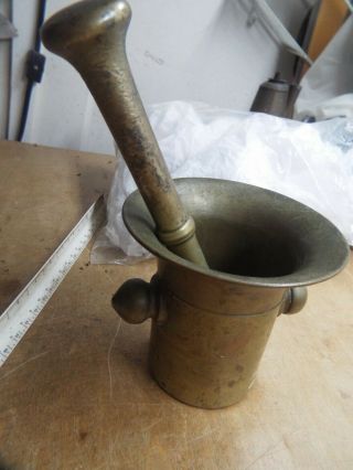 Antique Brass Double Knob Apothecary Mortar And Pestle