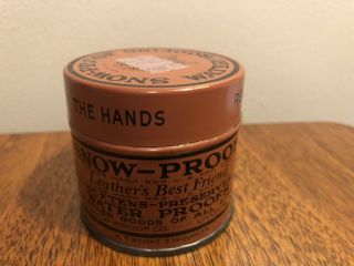 Vintage 1950’s Era Snow Proof Water Proofing Advertising Tin Cool Rare